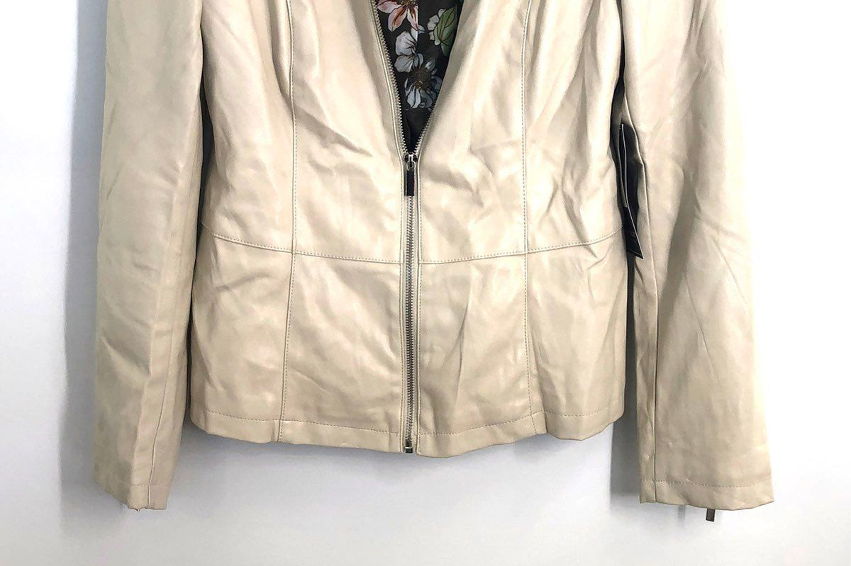 Bagatelle Collection Women's Off White Faux Leather Floral Zip Jacket Sz M