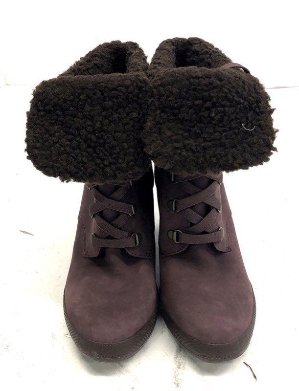 Timberland Glancy Fold-Down Shearling Purple Heel Lace Up Boots Size 8.5 Womens