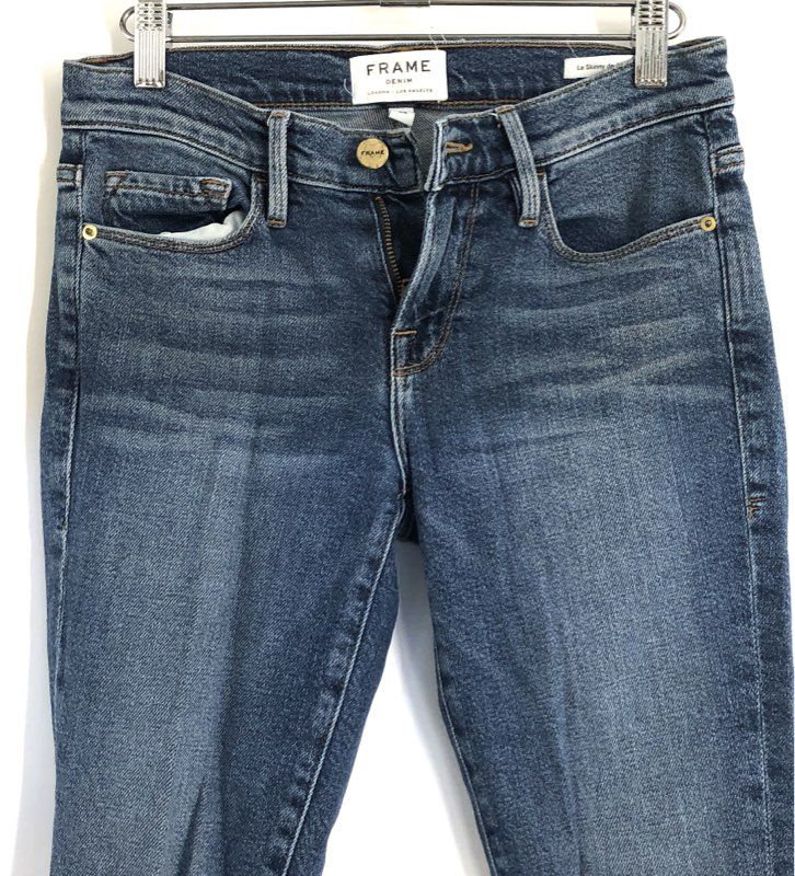 Frame Women's Le Skinny de Jeanne Blue Beckett Lane Distressed Raw Hem Jeans 24