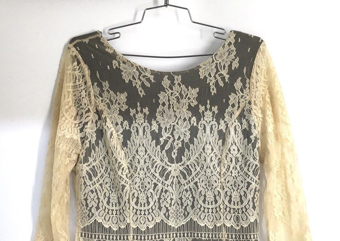 Free People Women's Ivory Lace Long Sleeve Mini Dress Black Lining NWT Sz S