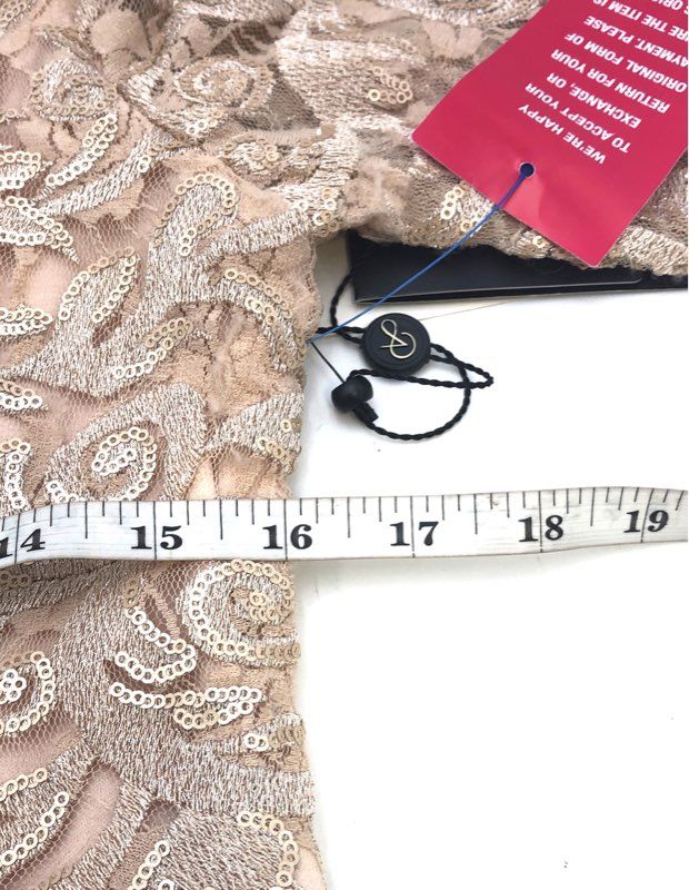Adrianna Papell Women's Blush Sequin Lace Gown Short Sleeve Maxi Dress Sz 4 NWT