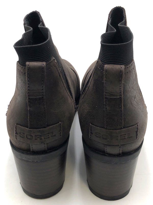 Sorel Lolla II Chelsea Dark Brown Leather Heeled Ankle Boots Women's Size 9