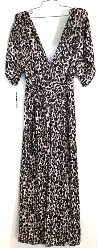 Red Carter Women's Black Leopard Print Deep V-Neck Maxi Dress NWT Sz S