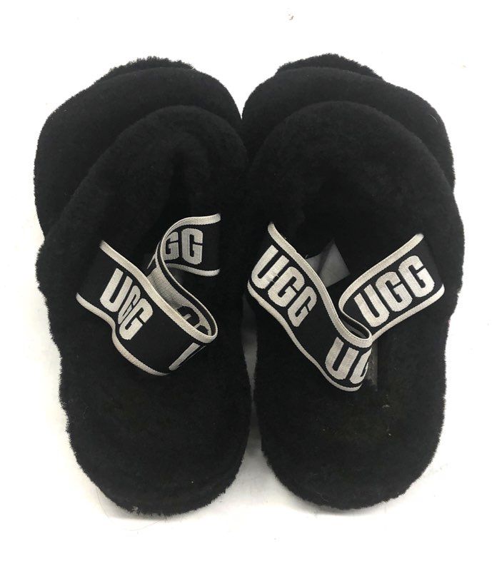 UGG Oh Yeah Black Shearling Slingback Slide Slippers Women's Size 8