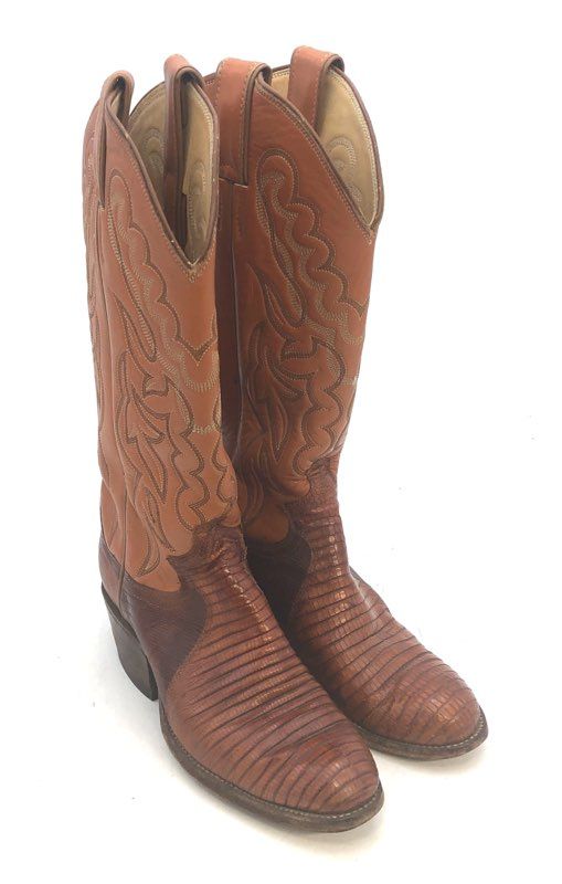Justin Teju Lizard Skin Brown Cognac Western Cowboy Boots Size 7 B
