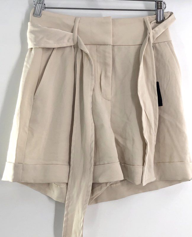Express Women's Beige Super High Rise Shortie Tie Belt Cuffed Shorts Sz 00 NWT