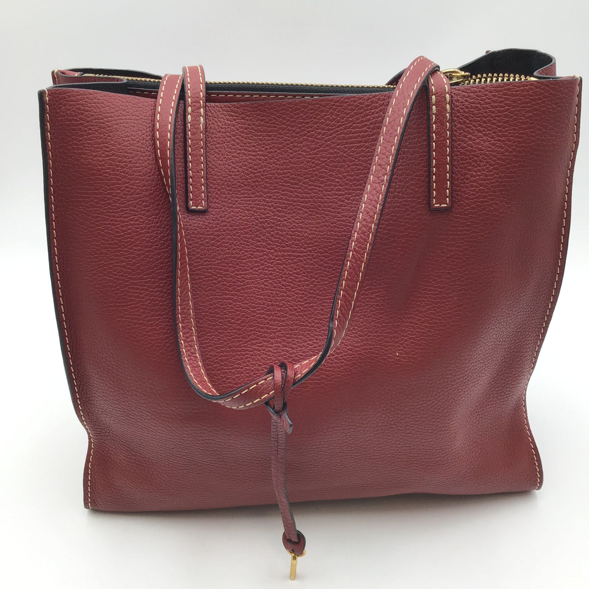 Marc Jacobs Burgundy Pebbled Leather Tote Bag with Gold-Tone Accents (+COA)