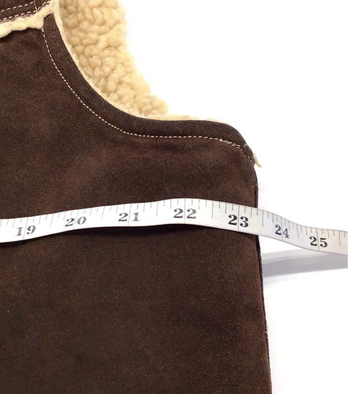 Vintage 70s JCPenney Men's Brown Suede Leather Sherpa Lined Western Vest Sz L
