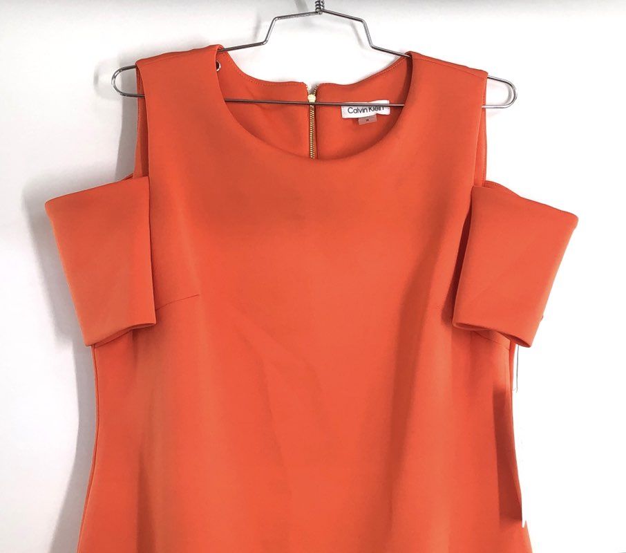 Calvin Klein Women's Orange Cold Shoulder Sheath Zip Back Dress Sz 14 NWT
