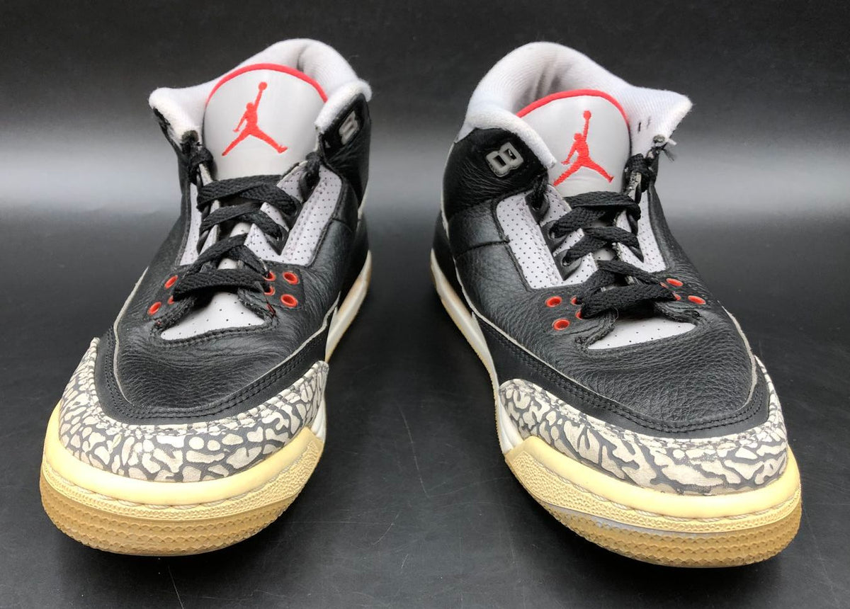 Nike Air Jordan 3 Retro OG BG 'Black Cement Grey' & Red Sneakers - Sz 7Y (+COA)