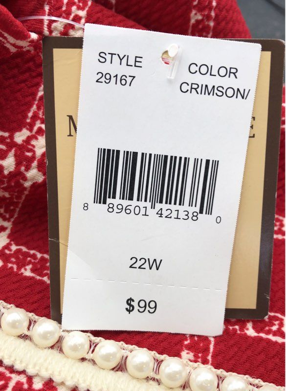 NWT Maya Brooke Crimson Red Grid Plaid Pearl Trim Blazer Jacket Sze 22W