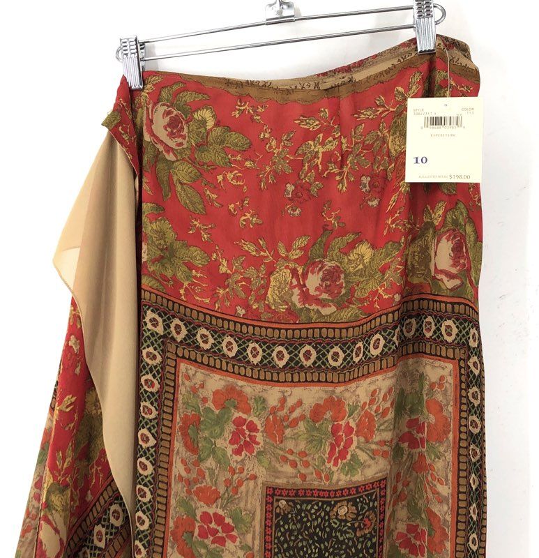 NWT Vintage Y2K Dana Buchman Expedition Red Floral Silk Wrap Skirt Sz 10