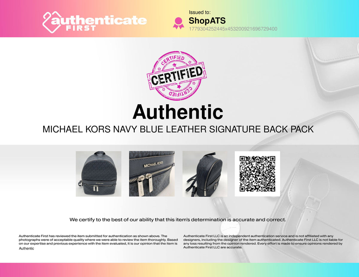 Michael Kors Navy Blue Leather Signature Print Back Pack (+COA)