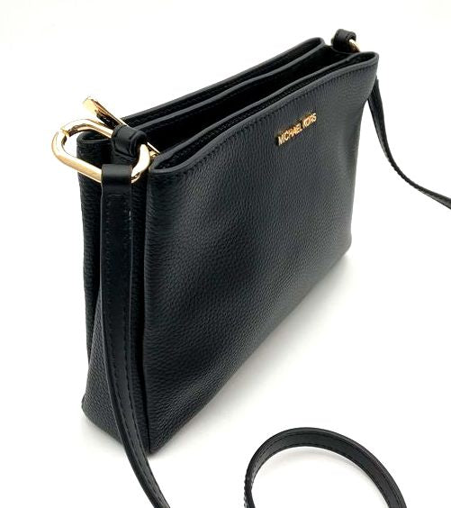 Michael Kors Black Leather Trisha Crossbody Bag Gold Hardware COA