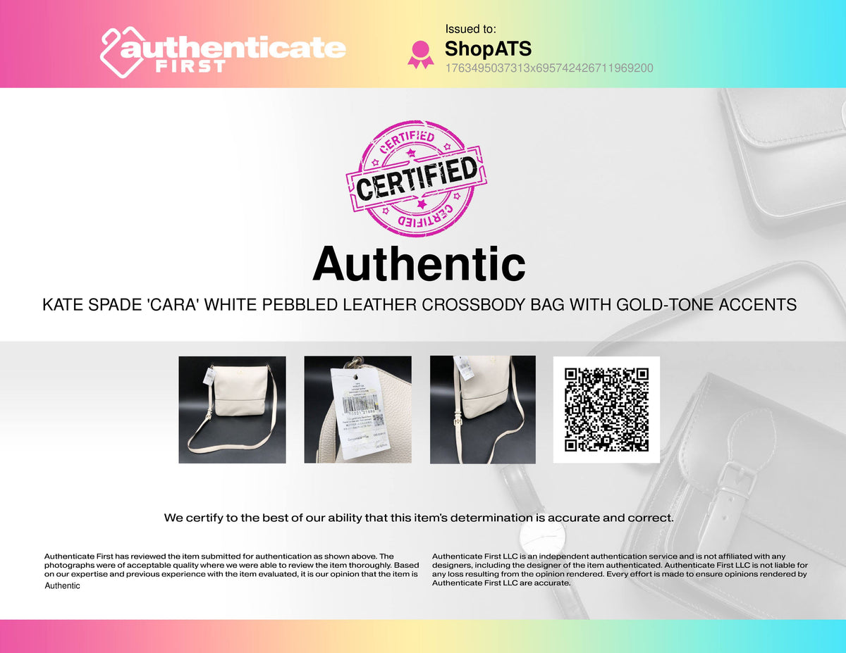 Kate Spade 'Cara' White Pebbled Leather Crossbody Bag w/ Gold-Tone Detail (+COA)
