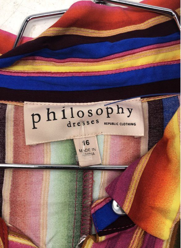 Philosophy Women's Multicolor Striped Viscose Maxi Shirt Dress Size 16 NWT
