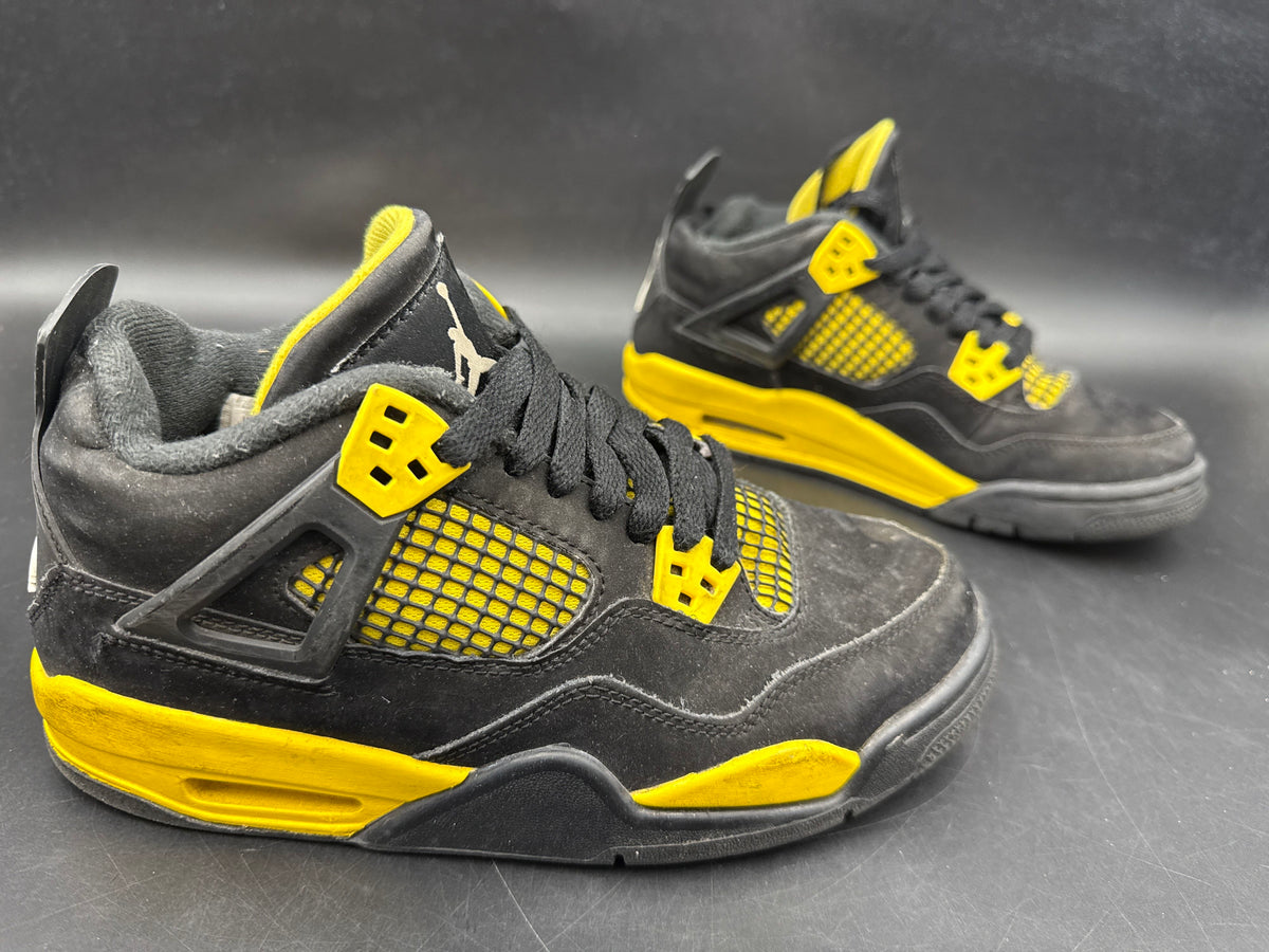 Nike Air Jordan 4 Retro Thunder Black Tour Yellow GS Size 5.5Y COA