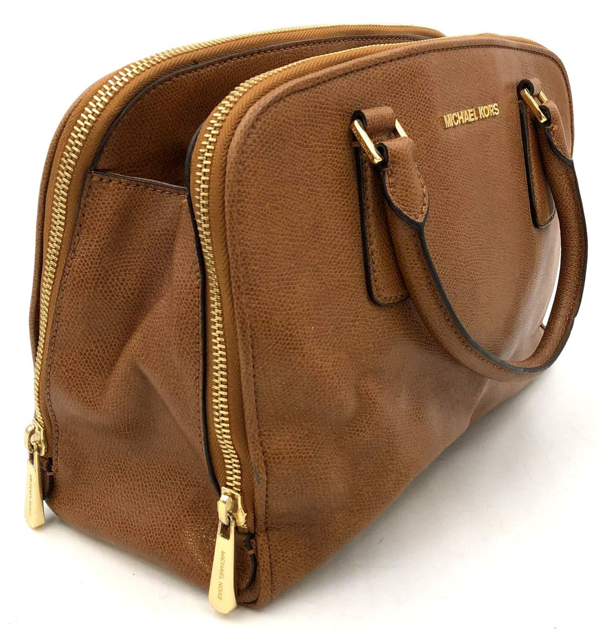 Michael Kors 'Reese' Brown Pebbled Leather Satchel with Gold-Tone Detail (+COA)