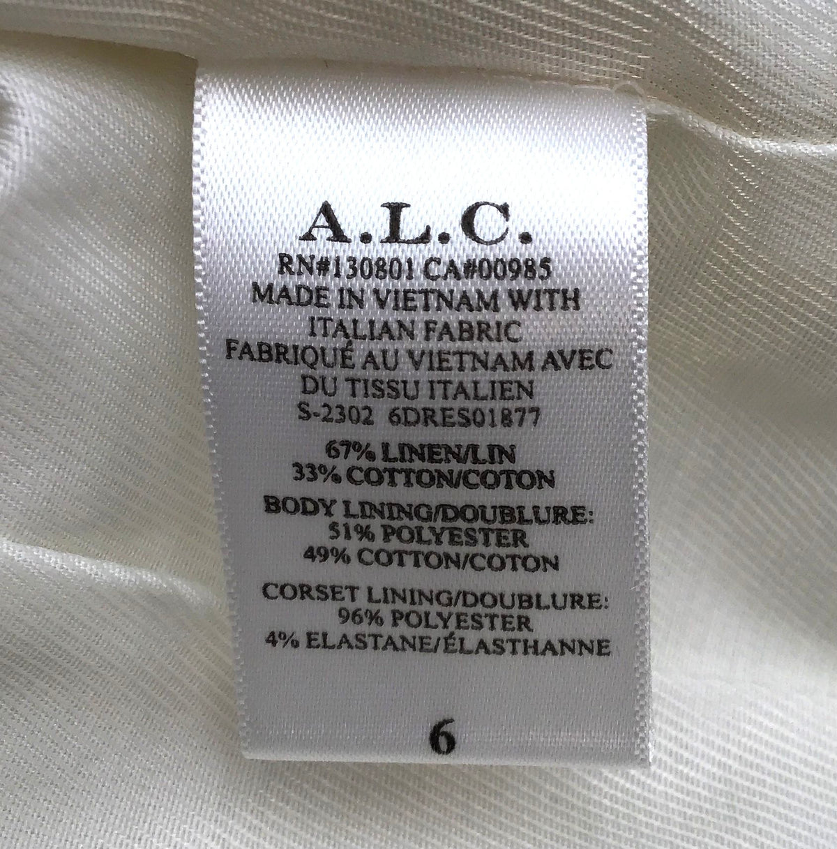 NWT A.L.C. Women's White Strapless Mini Dress - Size 6