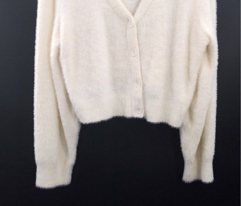 Aerie Women's White Fuzzy Cropped Button Front Cardigan Sweater NWT Sz XL