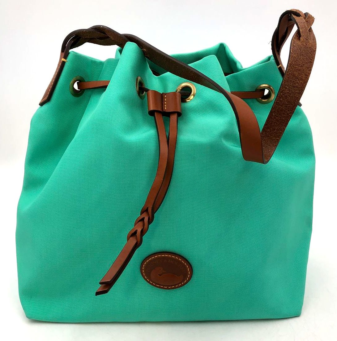 Dooney & Bourke Teal Nylon Shoulder Bag with Brown Braided Leather Trim (+COA)