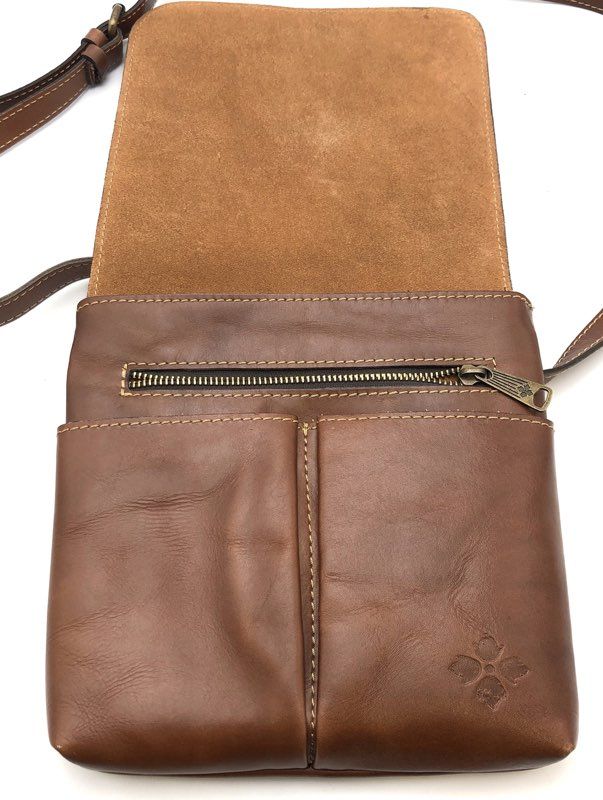 Patricia Nash Brown Leather Italian Map Print Crossbody Flap Messenger Bag