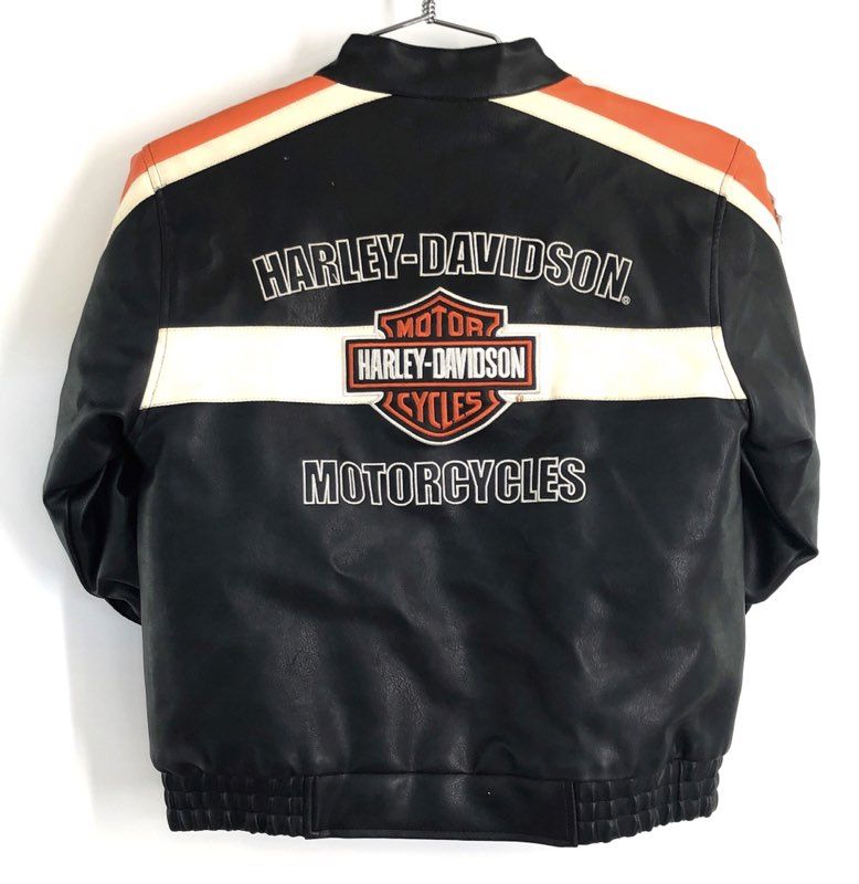 Harley-Davidson Boys Racing Stripe Biker Faux Leather Jacket Sz 7