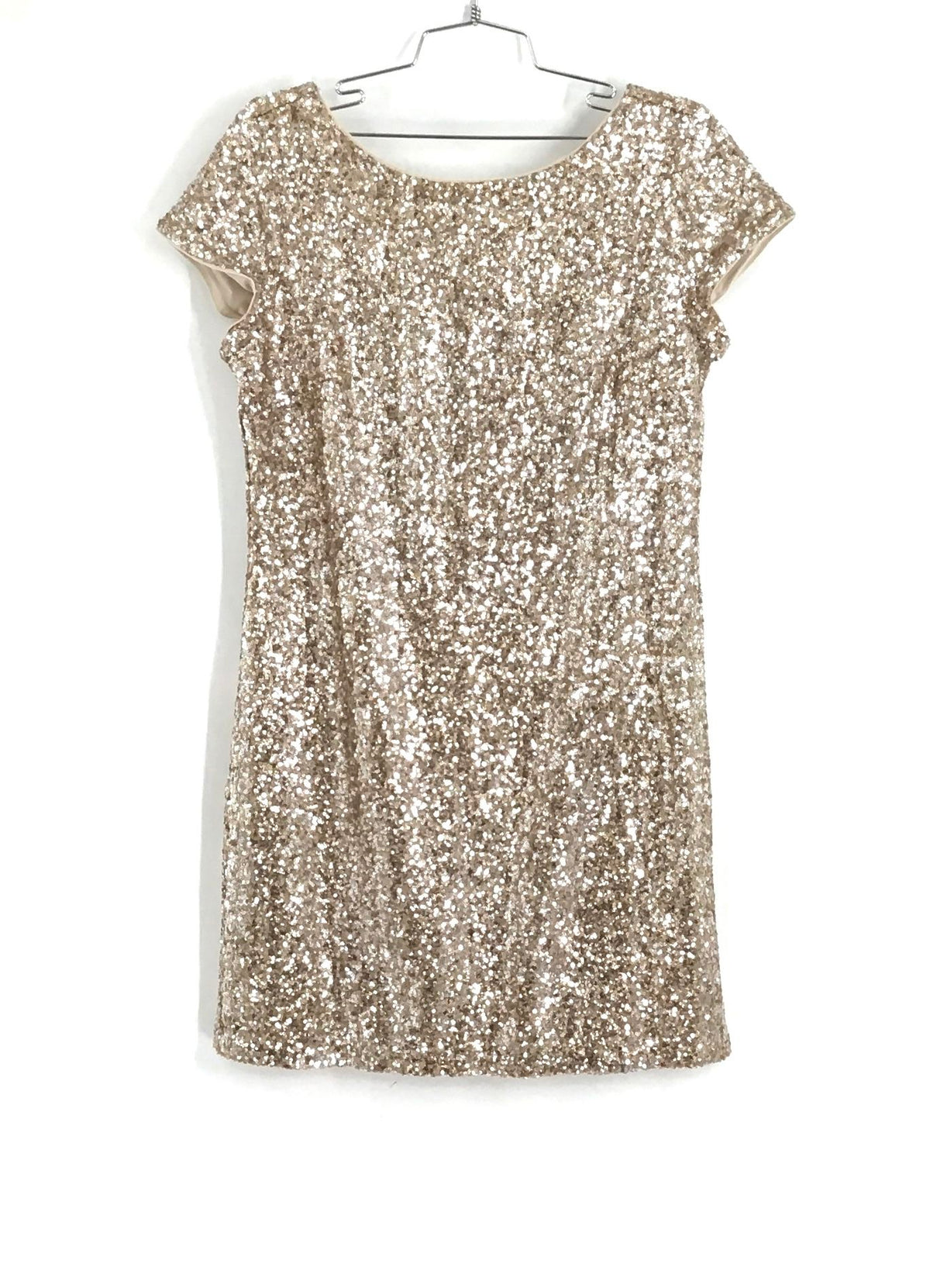 White House Black Market Women&#39;s Gold Sequin Cap Sleeve Shift Dress - Size M