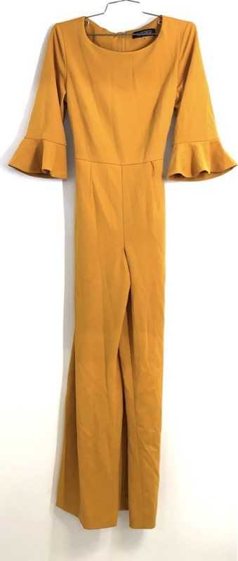 Kasper Women's Jumpsuit Mustard Yellow Bell Sleeve Wide Leg Size S
