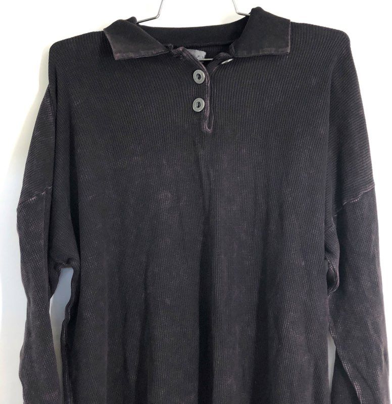 Fitigues Men's Black Long Sleeve Waffle Knit Three Button Polo NWT Size L
