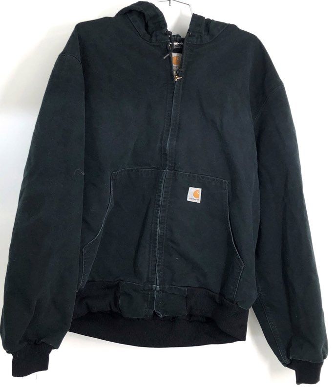 Carhartt Men's Black J131 Thermal Lined Duck Active Jacket Hooded Sz L