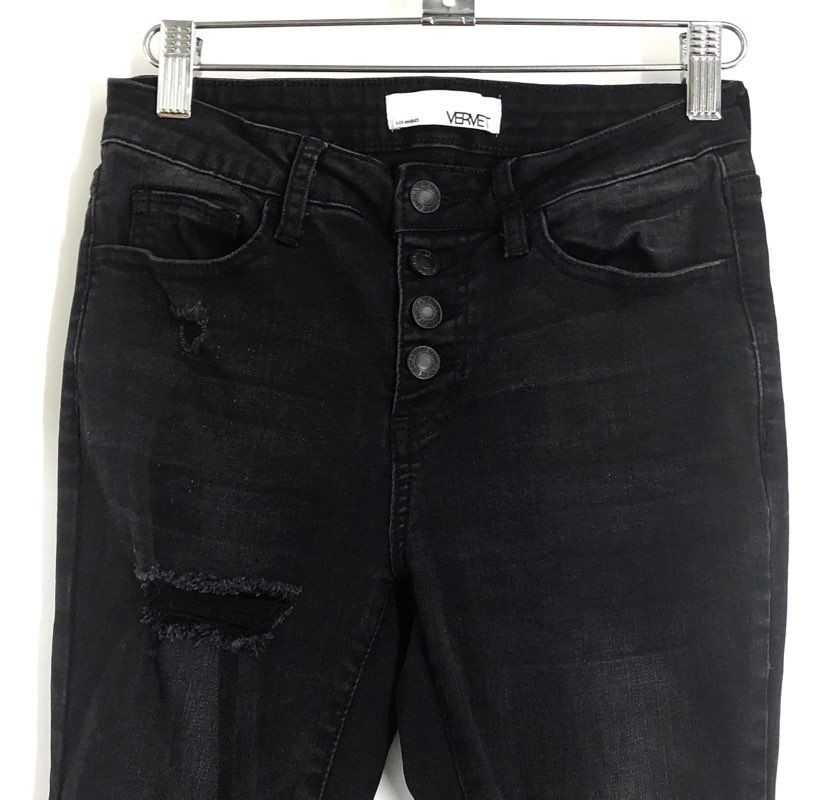 Vervet Women's Black Distressed Skinny High Rise Button Fly Jeans Size 25