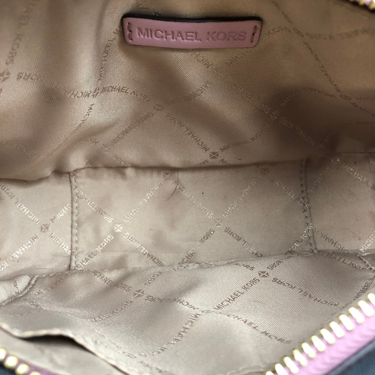 Michael Kors Brown Pink Jet Set Crescent Crossbody Bag Gold Hardware COA