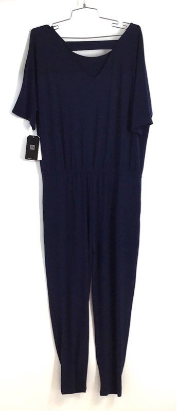 Clara Sunwoo Women's Navy Blue Soft Knit Jumpsuit Back Strap Pocket NWT Sz M