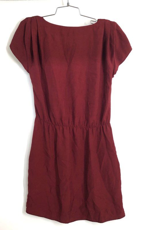 Whyred Women's Burgundy Short Sleeve Elastic Waist Pleated Dress Size 36