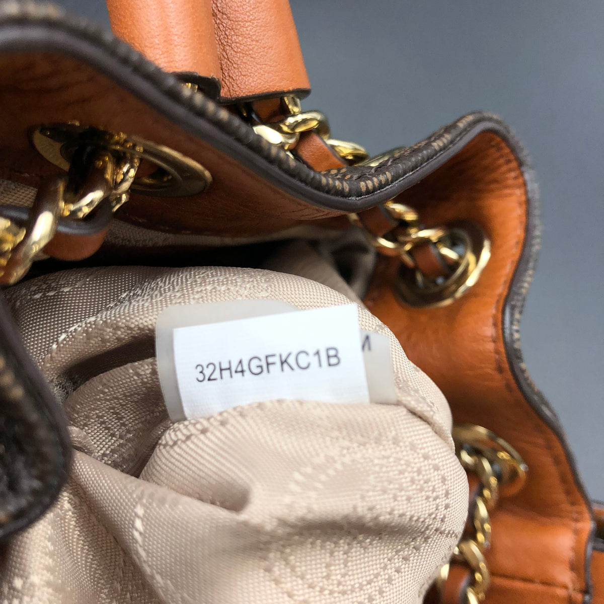 Michael Kors Brown Signature Print 'Frankie' Bucket Bag (+COA)