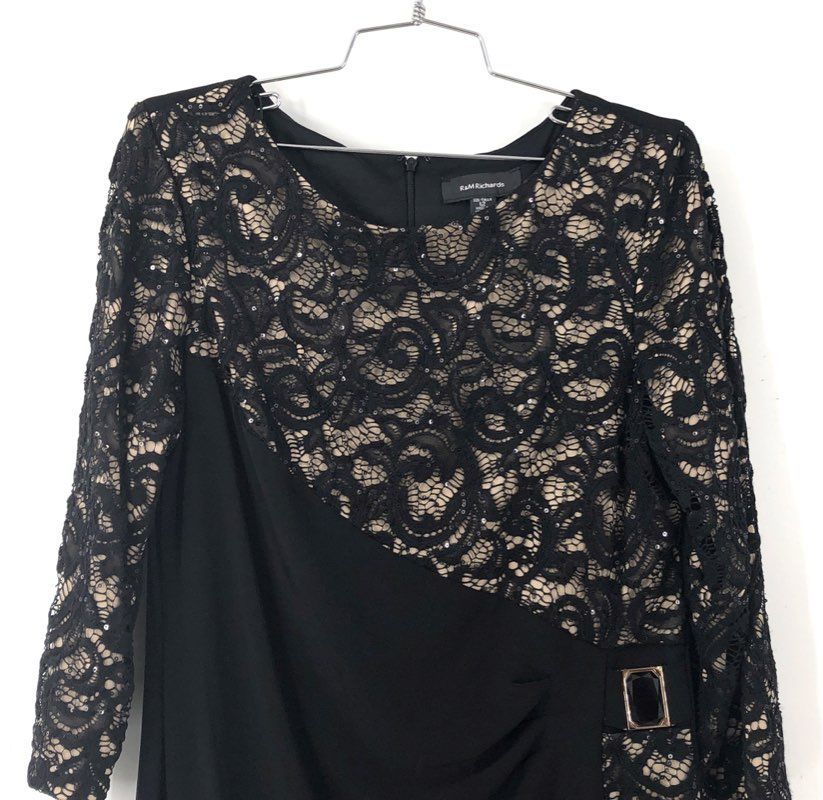 NWT R&M Richards Women's Black Taupe Sheath Dress - Size 12