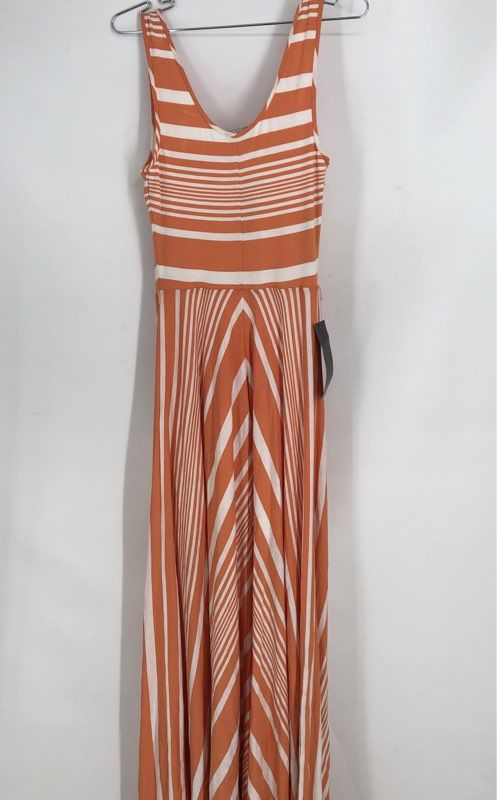 NWT Bebe Women&#39;s Orange White Striped Maxi Dress - Size S