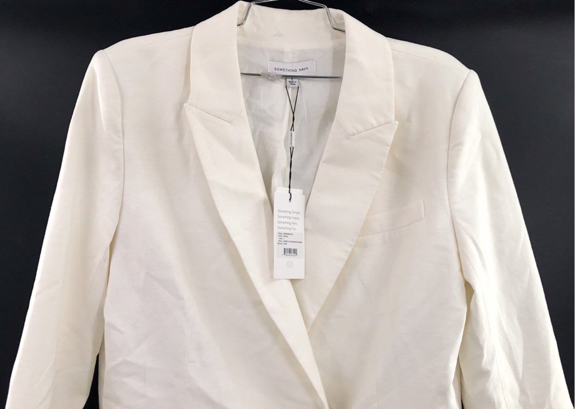 Something Navy Women's Danella Colorblock Linen Blend Blazer White Tan Sz L NWT