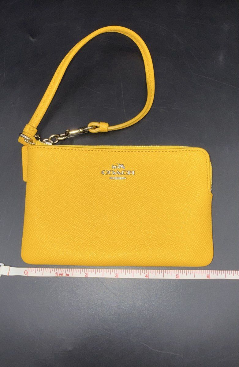Coach Bright Yellow Crossgrain Leather Corner Zip Wristlet Gold Hardware