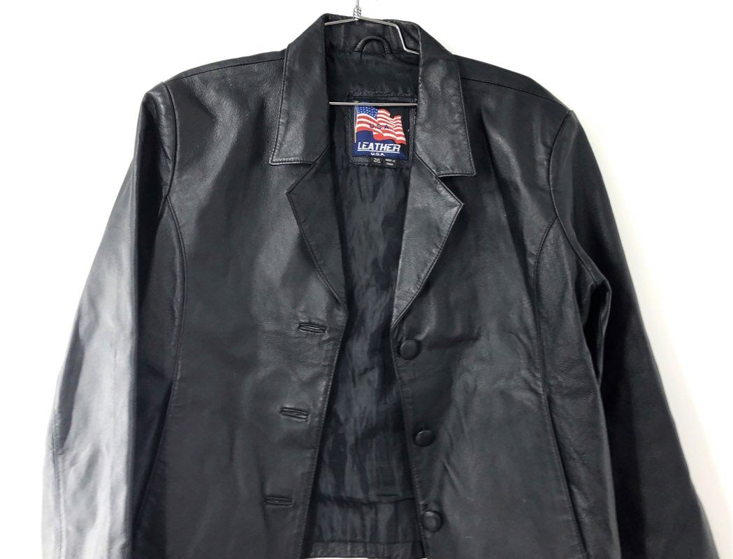 Vintage Y2K Leather U.S.A. Women's Black Genuine Leather Blazer Jacket Sz 2XL