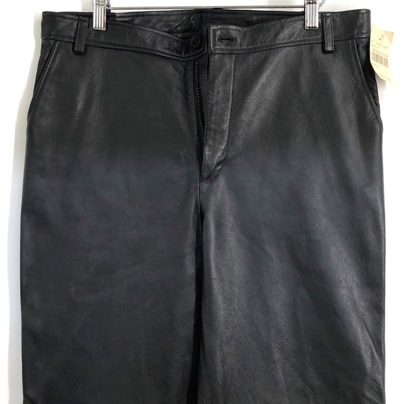 Vintage Pelle Studio Women's Black Leather Straight Leg Pants Sz 34 NWT Y2K