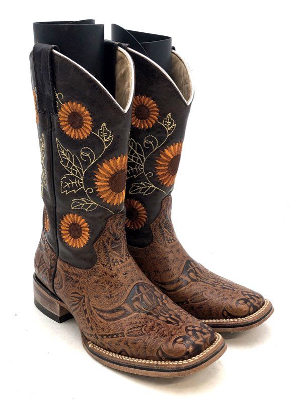 Fratello Sunflower Hand Tooled Leather Western Cowgirl Boots Size 5.5