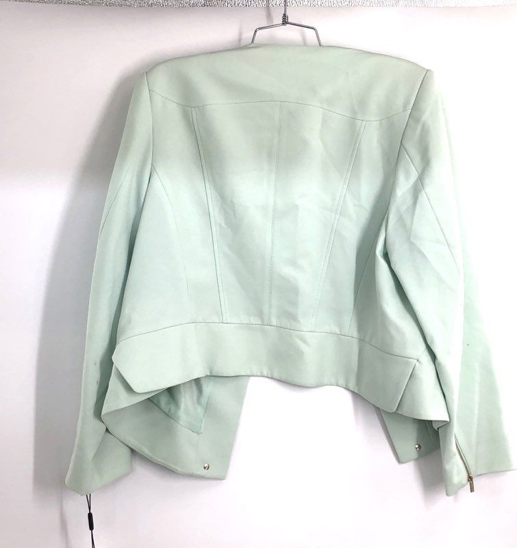 Calvin Klein Women's Mint Green Collarless Zip Front Blazer Jacket NWT Size 14W