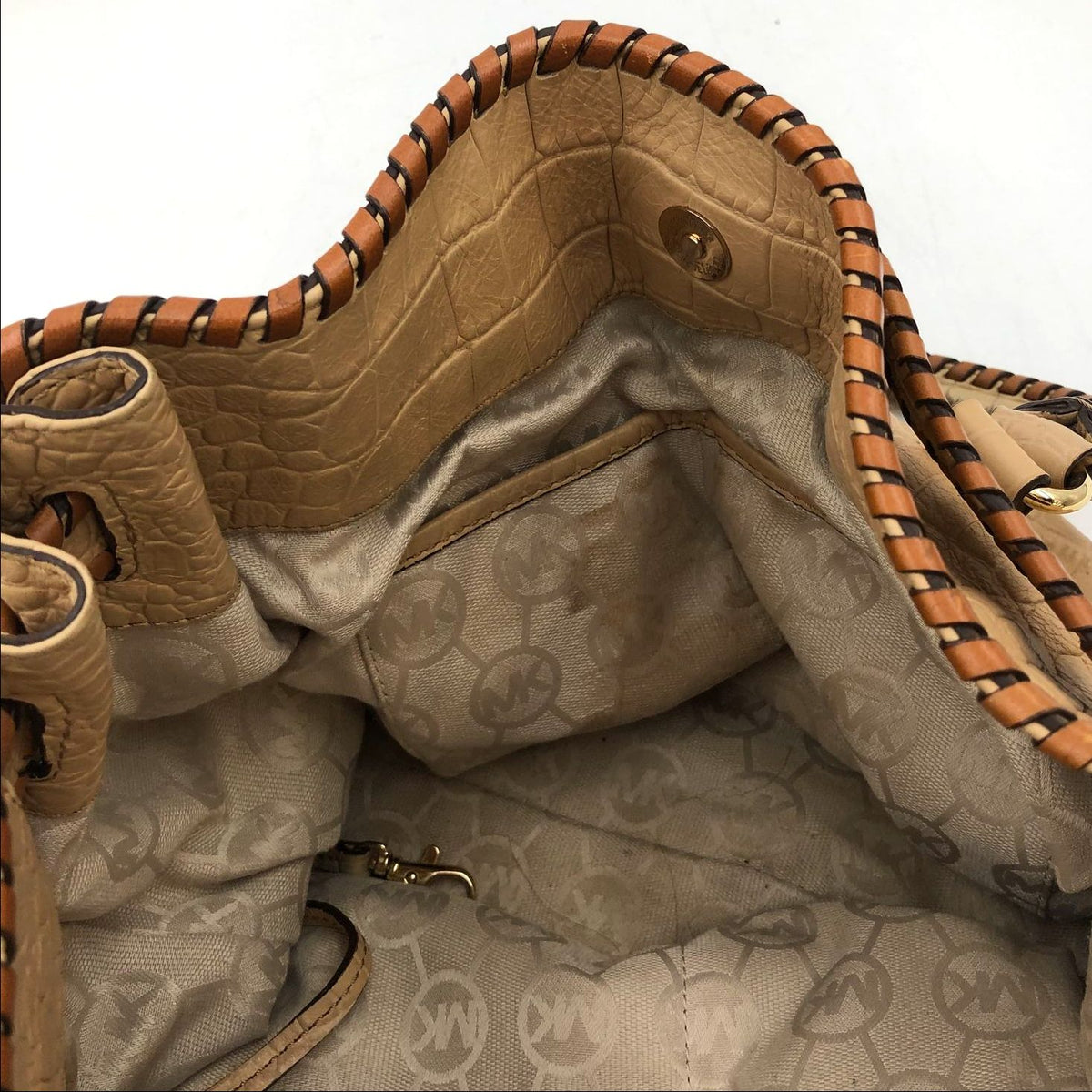 Michael Kors 'Hamilton' Tan Croc Embossed Leather & Brown Whipstitch Tote (+COA)