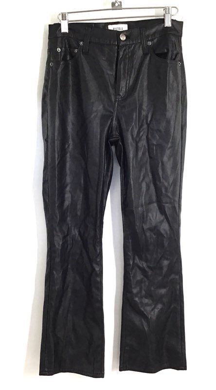 Pistola Women's Black Vegan Faux Leather High Rise Straight Leg Pants Sz 26