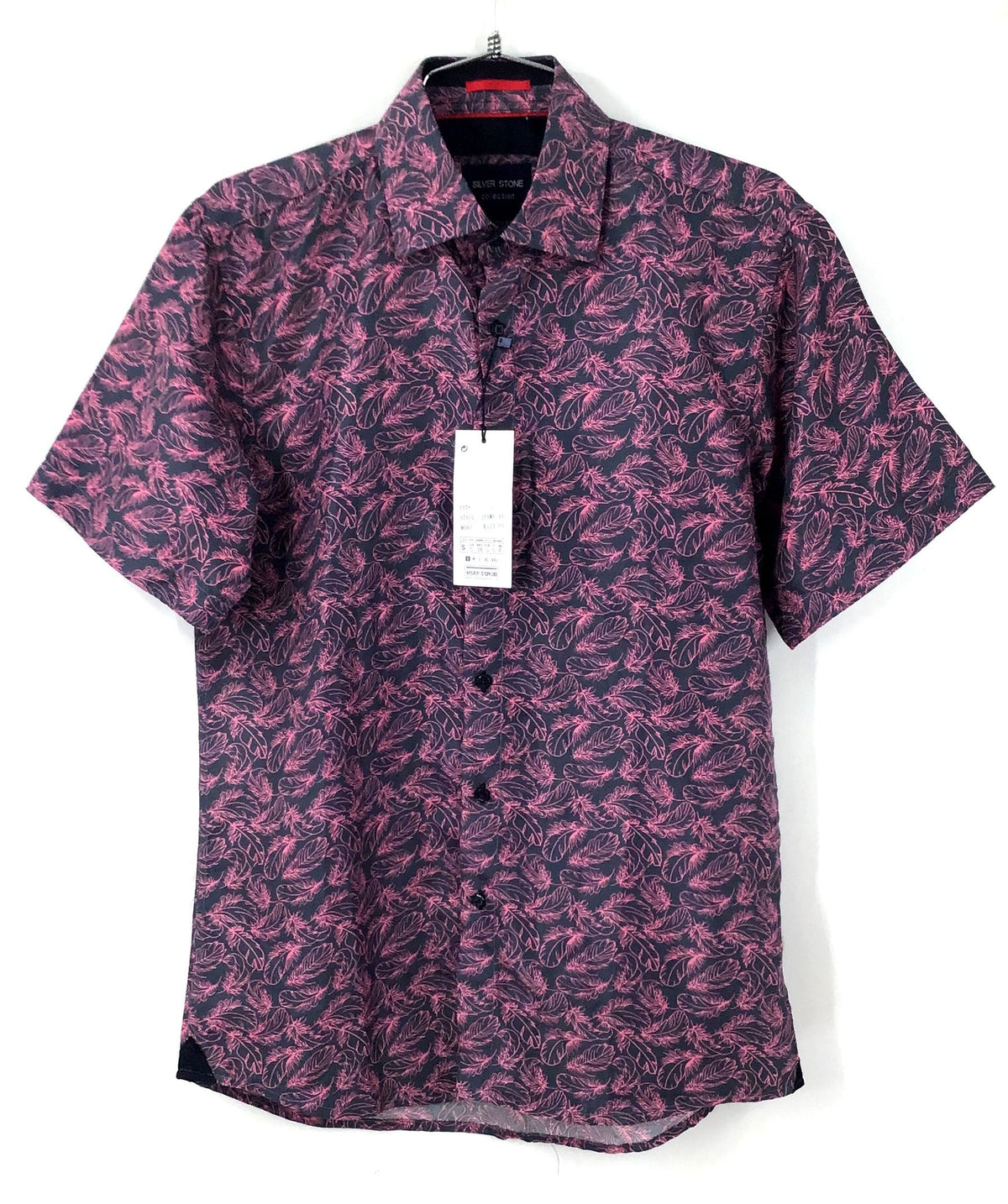 NWT Silver Stone Collection Men's Black Pink Modern Fit Button-Up Shirt - Size S