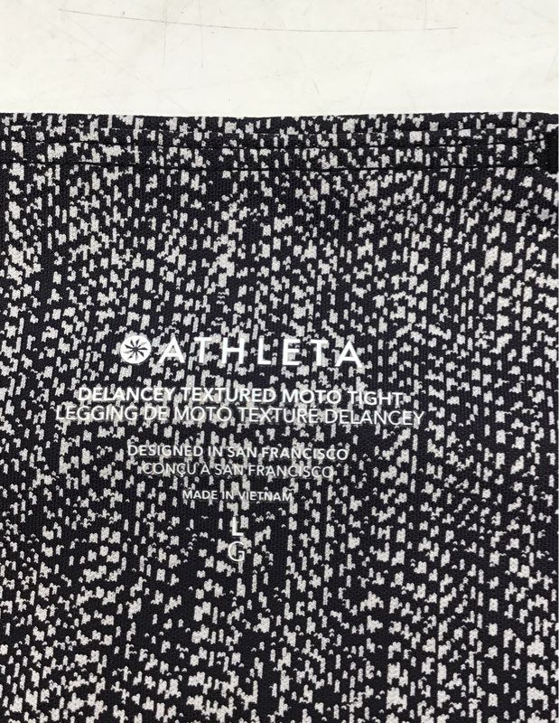Athleta Women's Delancey Textured Moto Tight Black White Leggings Sz L