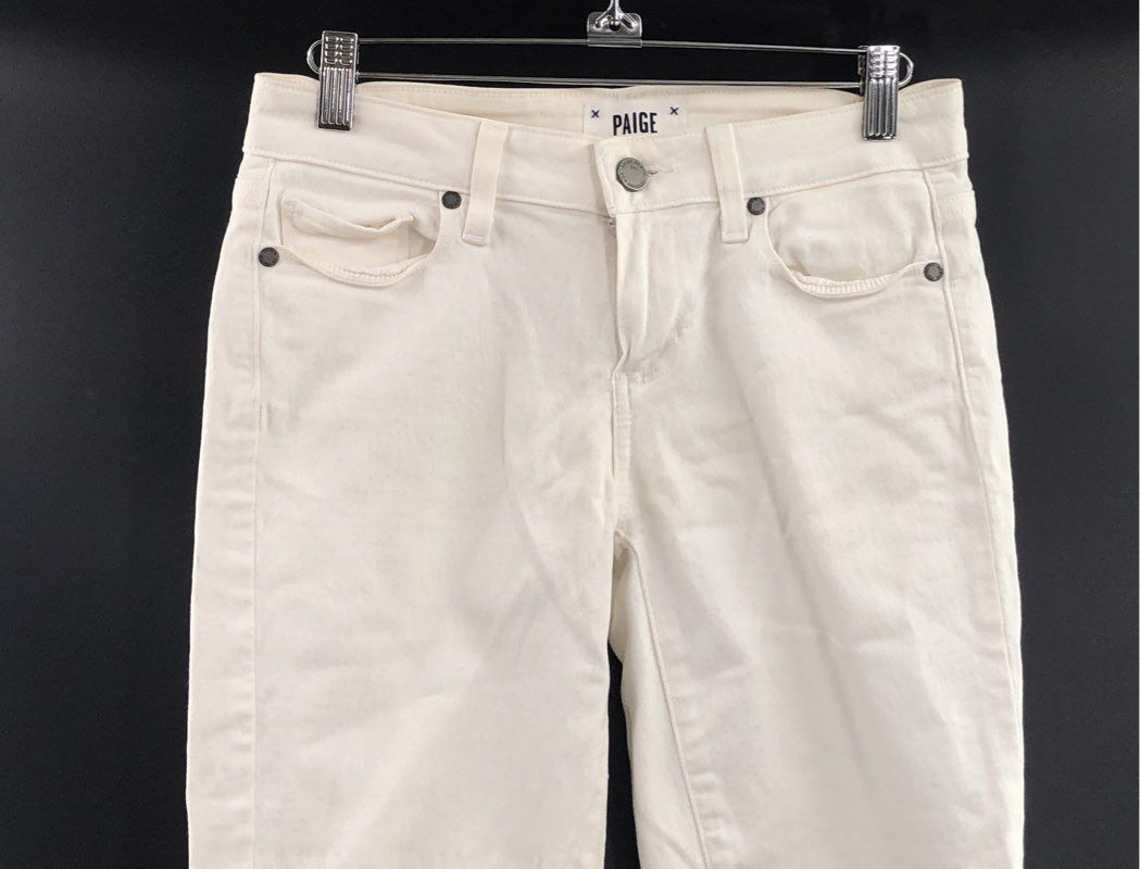 Paige Women's White Verdugo Crop Raw Hem Skinny Stretch Jeans Size 25