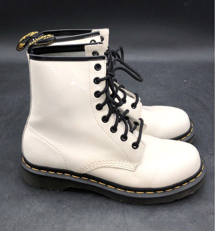 Dr. Martens 1460 White Black Leather 8-Eye Ankle Combat Boots Women's Size 8